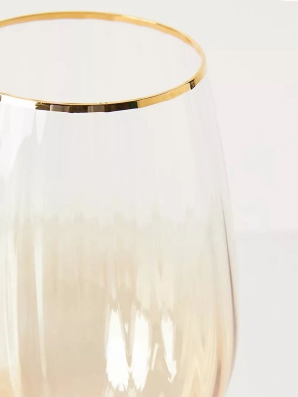 Anthropologie Waterfall 24k Gold Accent Wine Glasses Honey Amber - Set of TWO